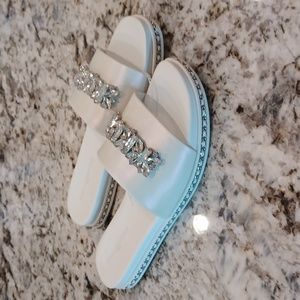 Karl Lagerfeld White and Silver Sandals